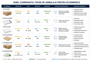 Tabel comparativ Ghid complet de împachetare pentru magazine online