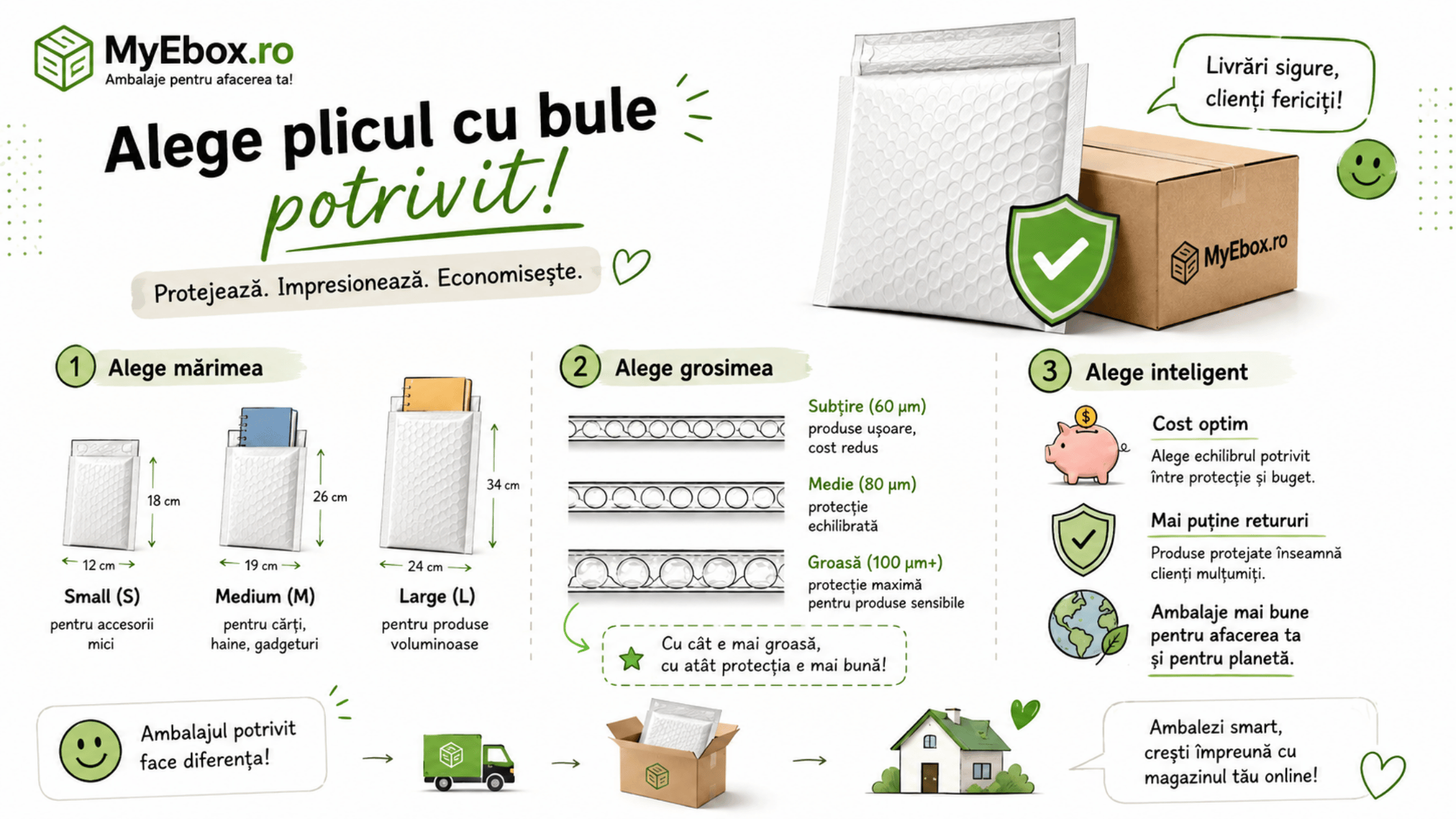 Cum să alegi plicul cu bule potrivit pentru magazinul tău online mărimi, grosimi şi costuri
